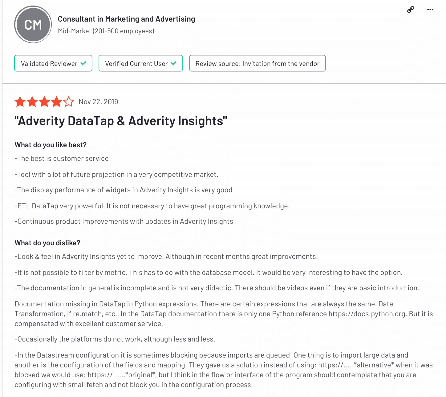 Adverity review on G2.com