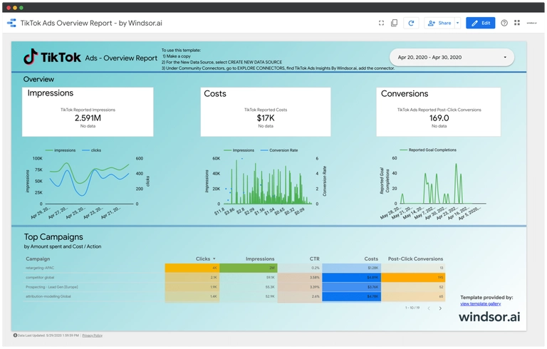 Looker Studio TikTok Ads Overview Report