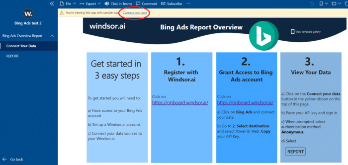 Bing Ads Power BI Report Dashboard Template: Step 4