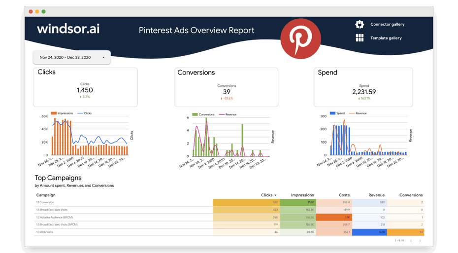 Looker Studio Pinterest Ads Overview Report