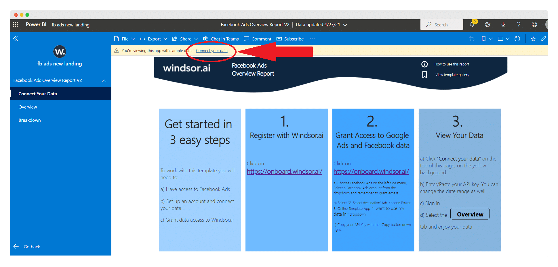 facebook ads connect Connect Facebook Ads to Power BI Web