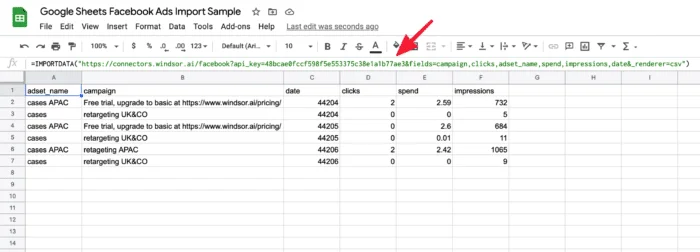 facebook ads to google sheets 1