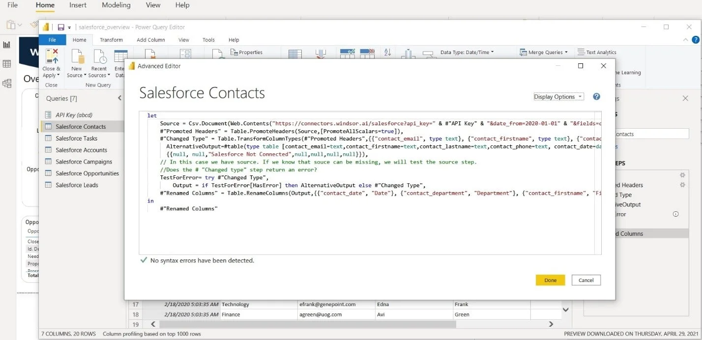Power BI salesforce contact