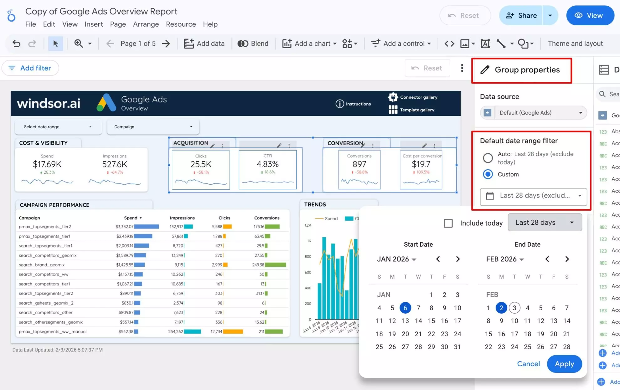 date range for group looker studio