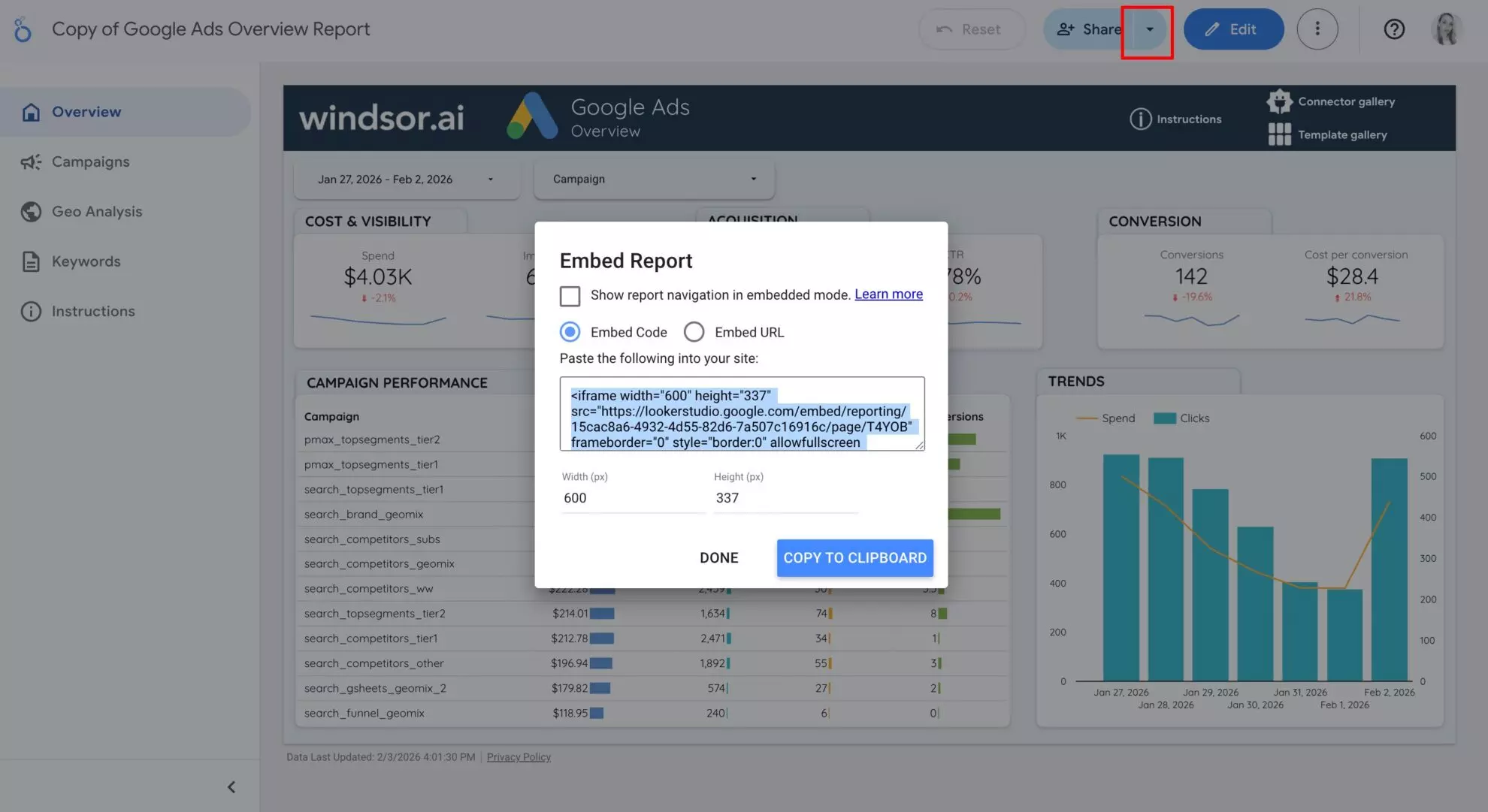 embed report in looker studio