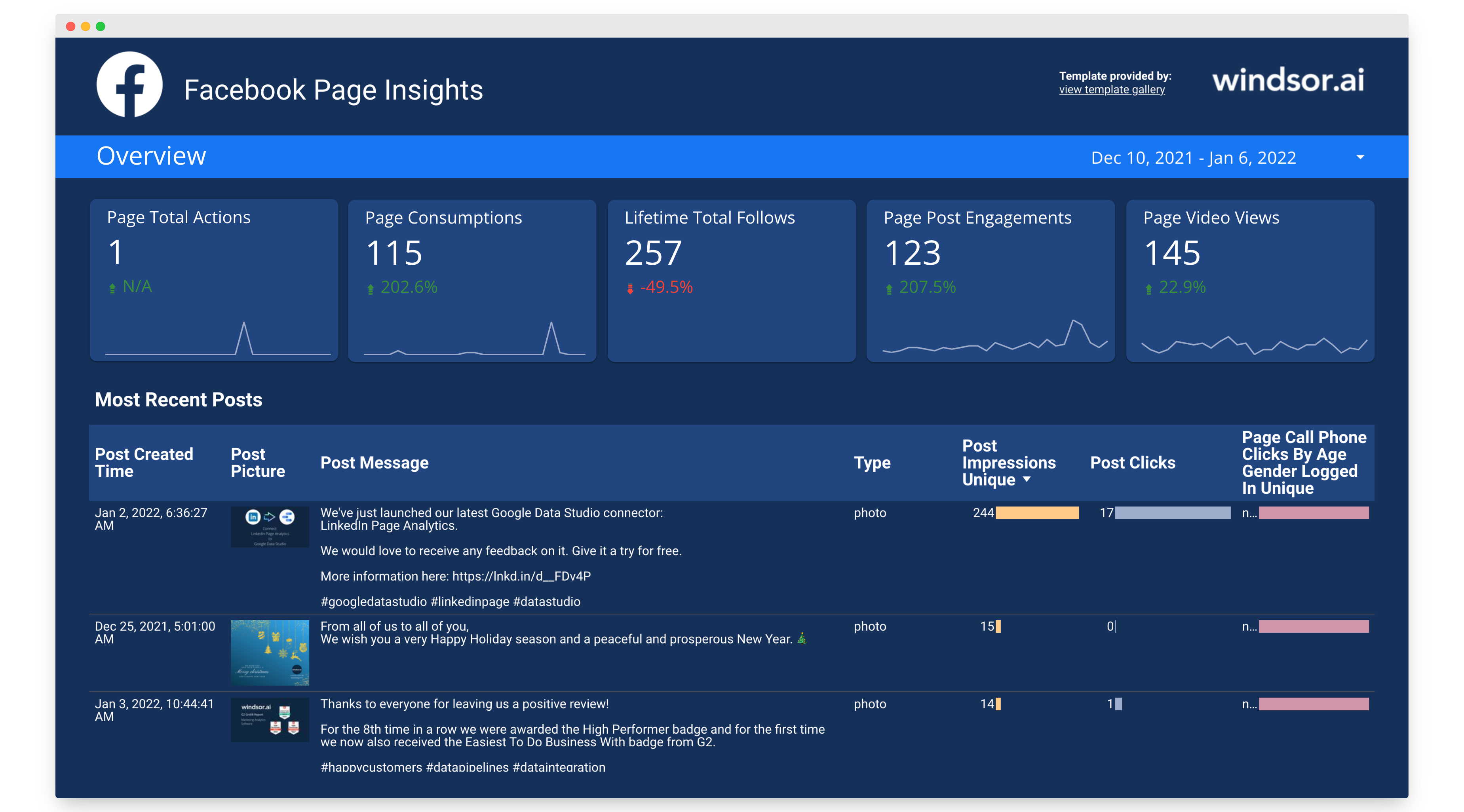 Looker Studio Facebook Page Insights Overview Report Template