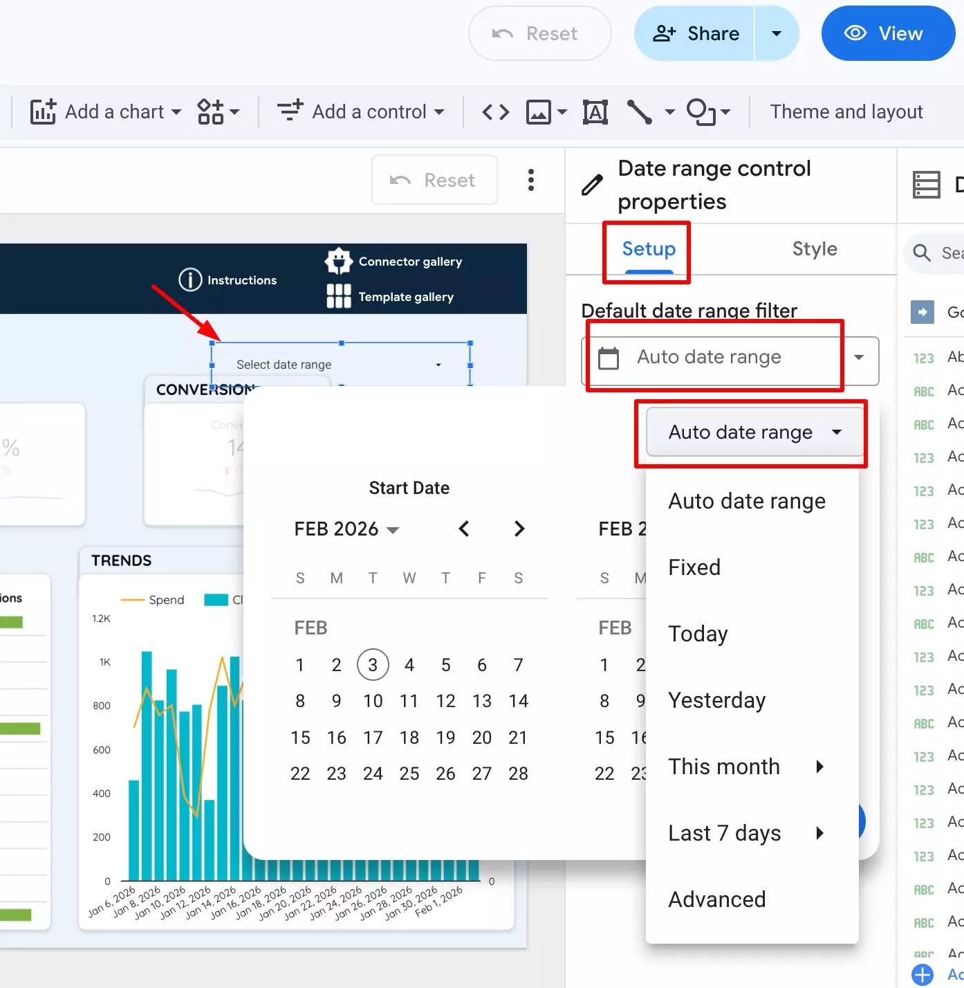 set date filter looker studio