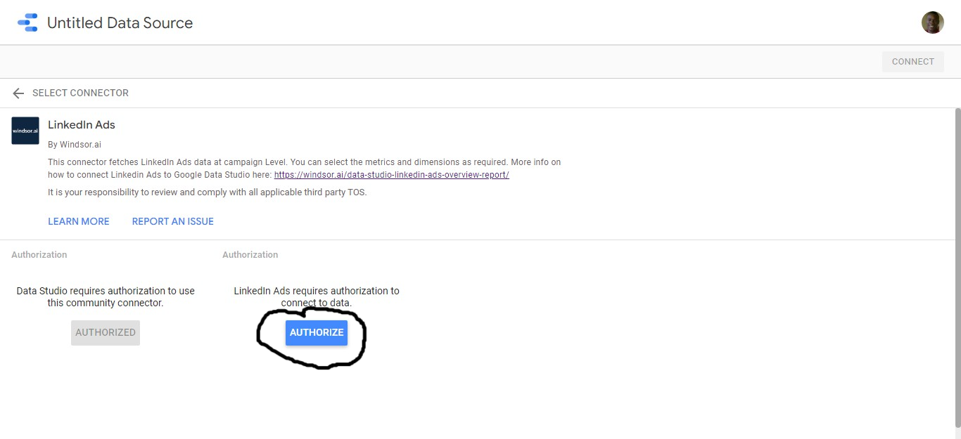 authorize acces to linkedin ads connector