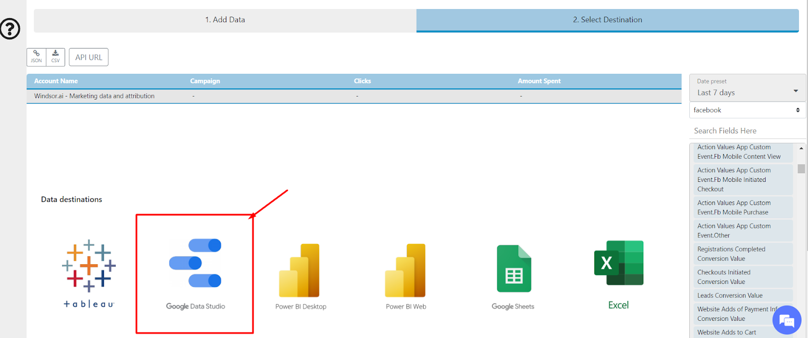 Data destination google data studio