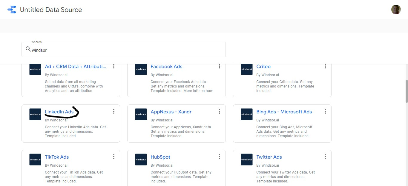 Google Data studio windsor.ai's Linkedin ads connector