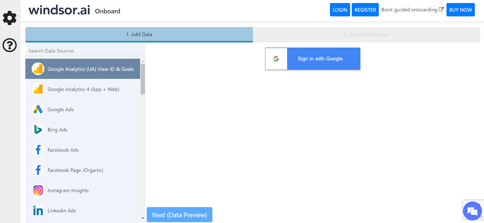 Grant access to google analytics from windsor.ai's page