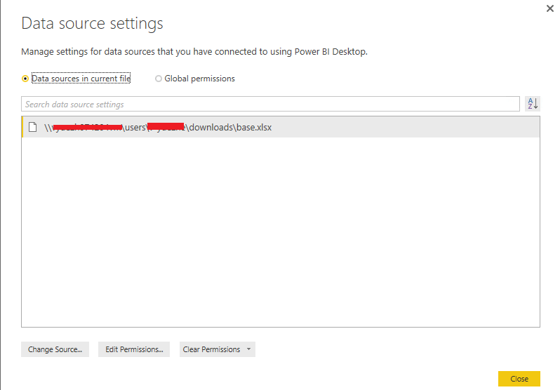 Power Bi Data source settings
