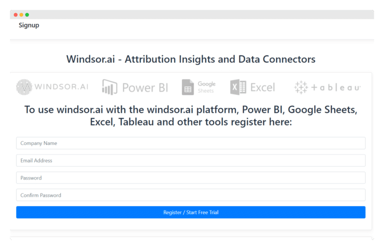 Register for a free trial with windsor.ai