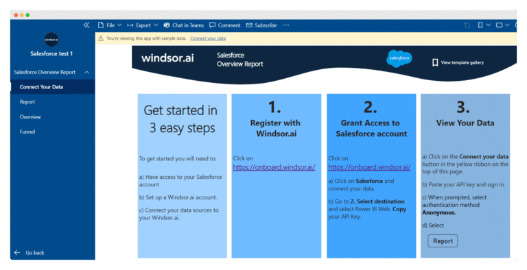 Steps to connecting your data source with windsor.ai's Power bi App