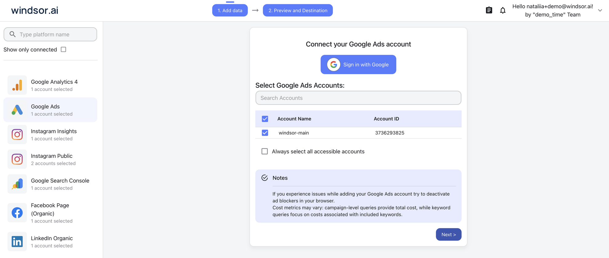 onboard windsor.ai google ads