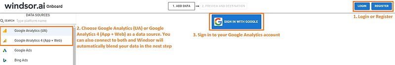 Connect Google Analytics to Windsor.ai - Steps 1-3