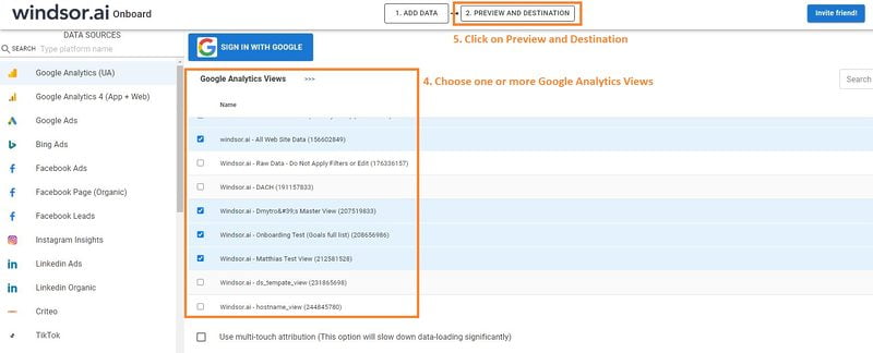 Connect Google Analytics to Windsor.ai - Steps 4-5