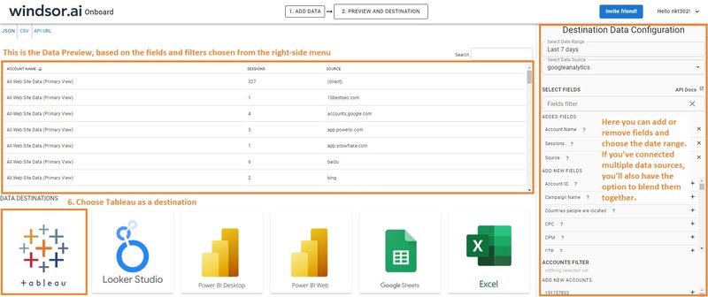 Connect Google Analytics to Tableau - Step 6