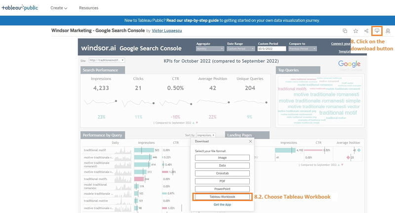 Download Google Search Console Tableau template
