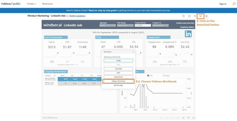 Download the LinkedIn Ads Tableau Template from Tableau Public