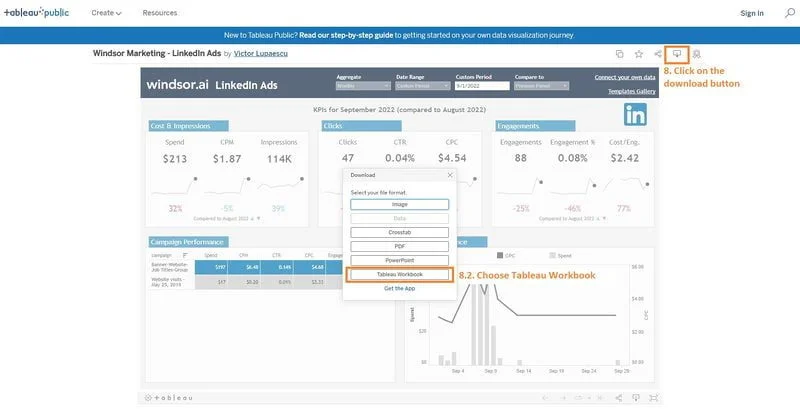 Download the LinkedIn Ads Tableau Template from Tableau Public
