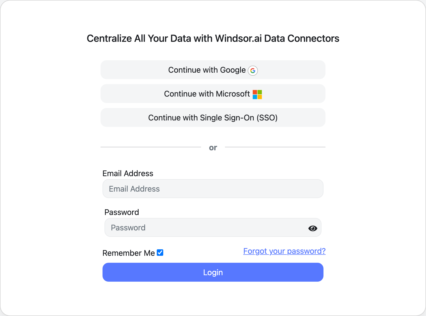 Windsor.ai sign in screen with Google, Microsoft, and SSO login options