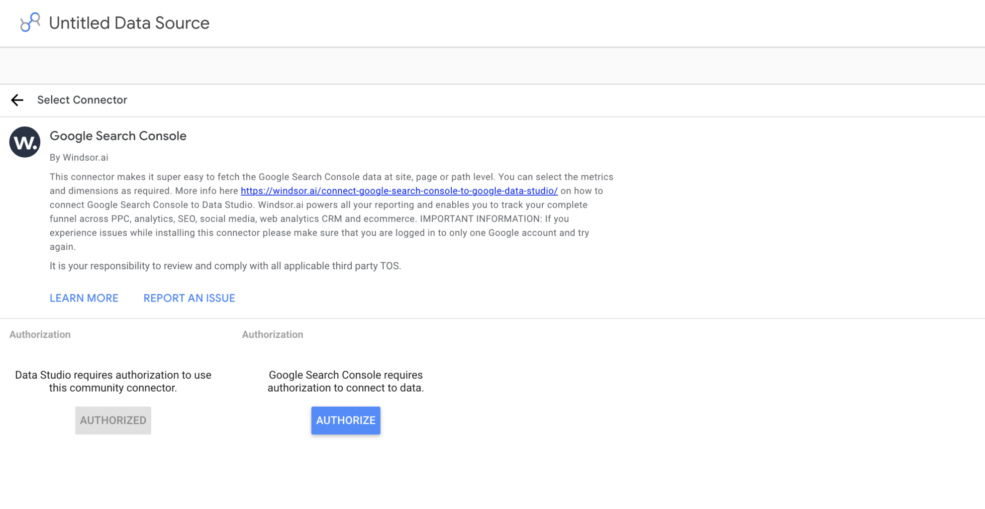 google search console connector in data studio