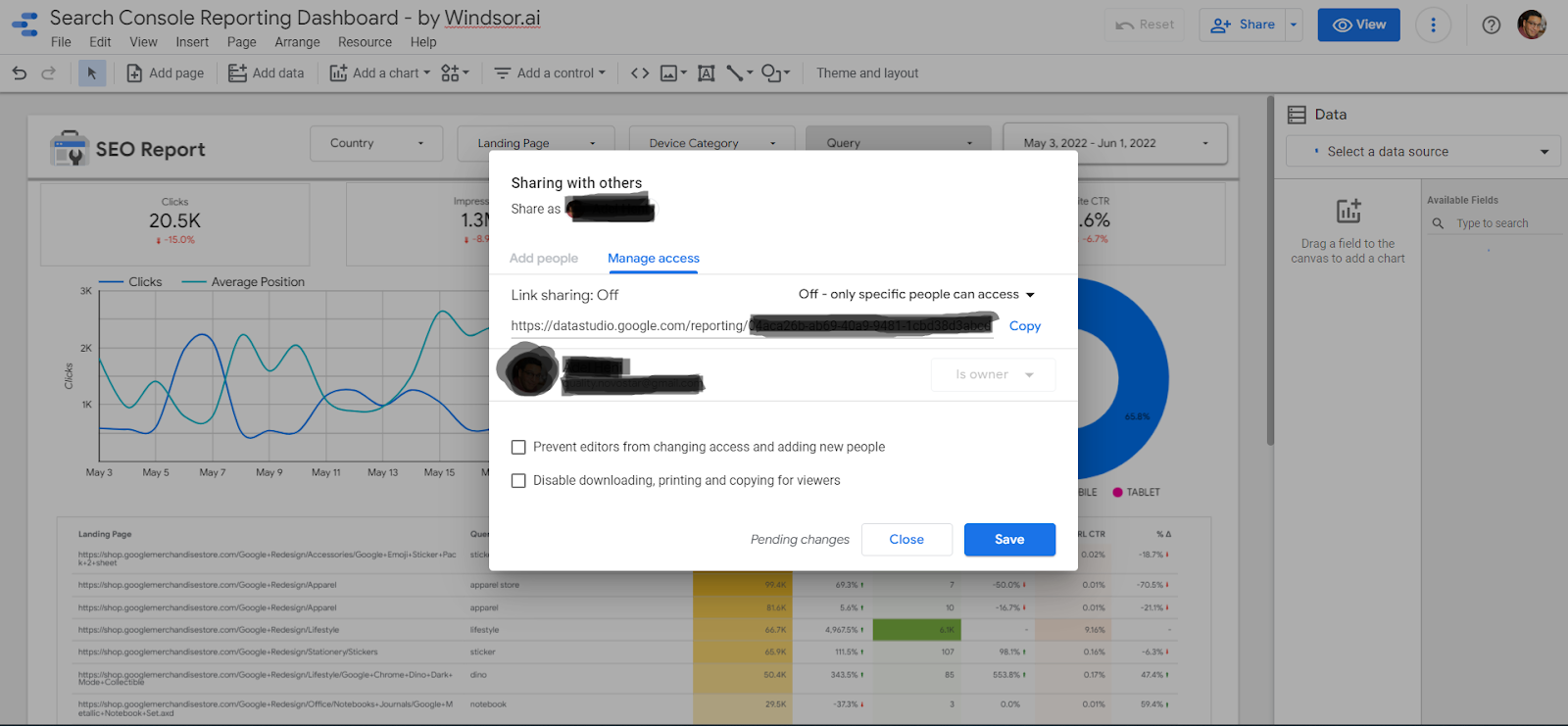 Google data studio permissions & access