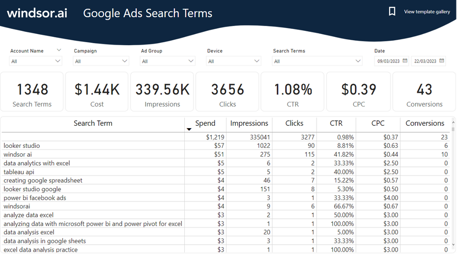 Google Ads Search Term Dashboard