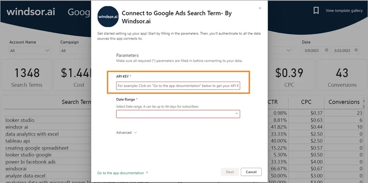 Google Ads Search Terms - Enter your API Key