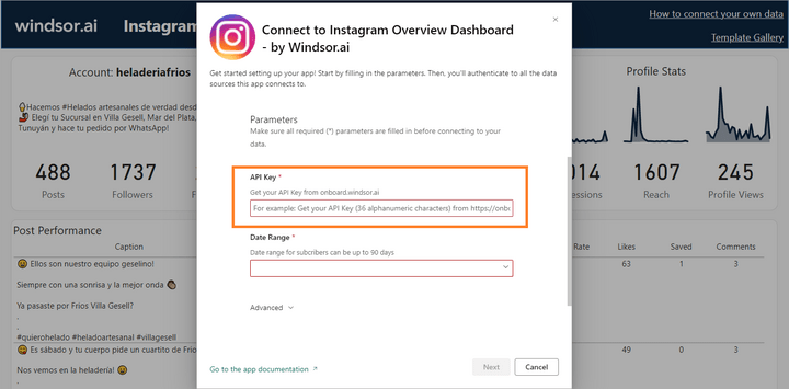 Instagram Power BI Dashboard Template - Enter your API Key