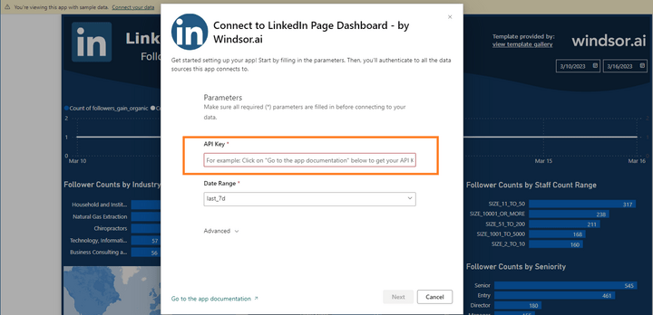 LinkedIn Page Insights Power BI Dashboard Template - Enter your API Key