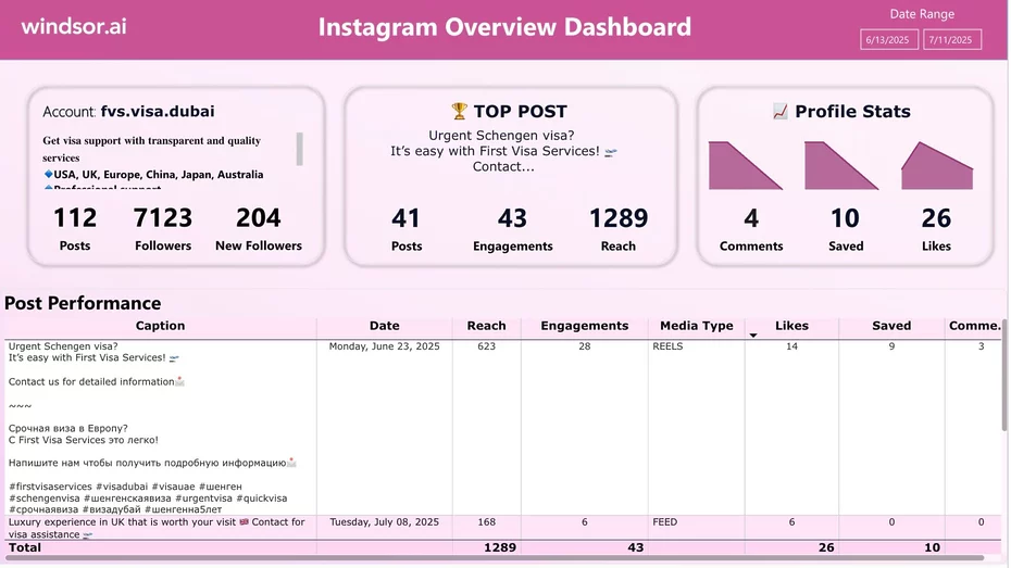 instagram page power bi template