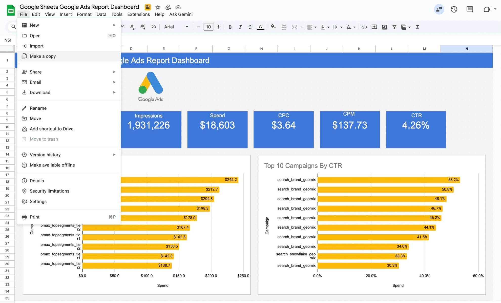 google ads google sheets template