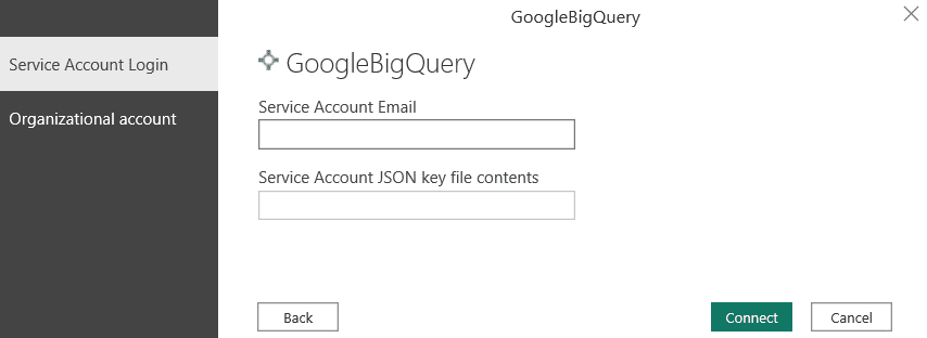 Connecting to BigQuery in Power BI using a service account email and JSON key