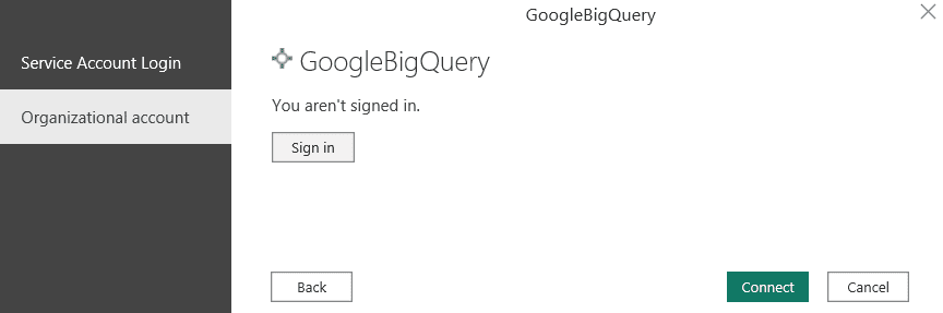 Signing in to BigQuery with an organizational account in Power BI
