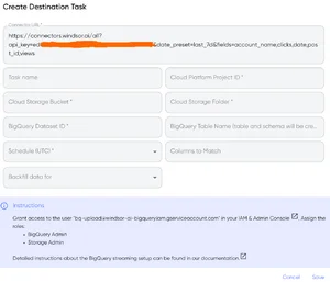 create bigQuery destination task