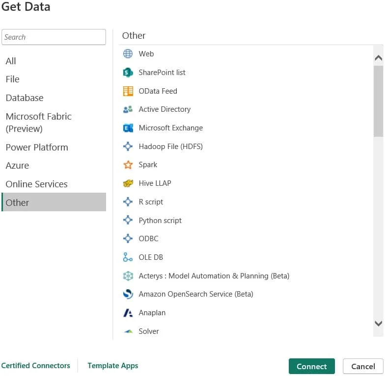 power bi data sources others