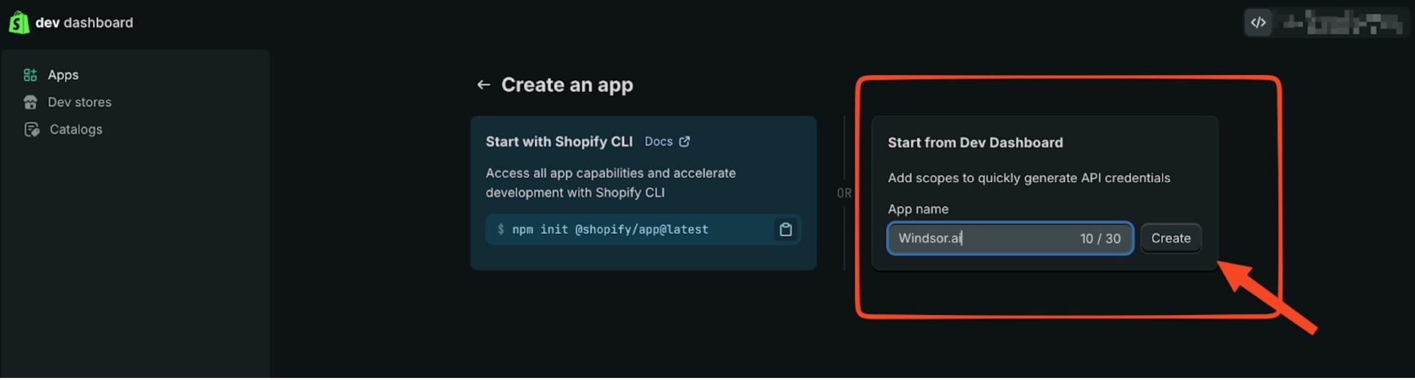 how to create app in shopify