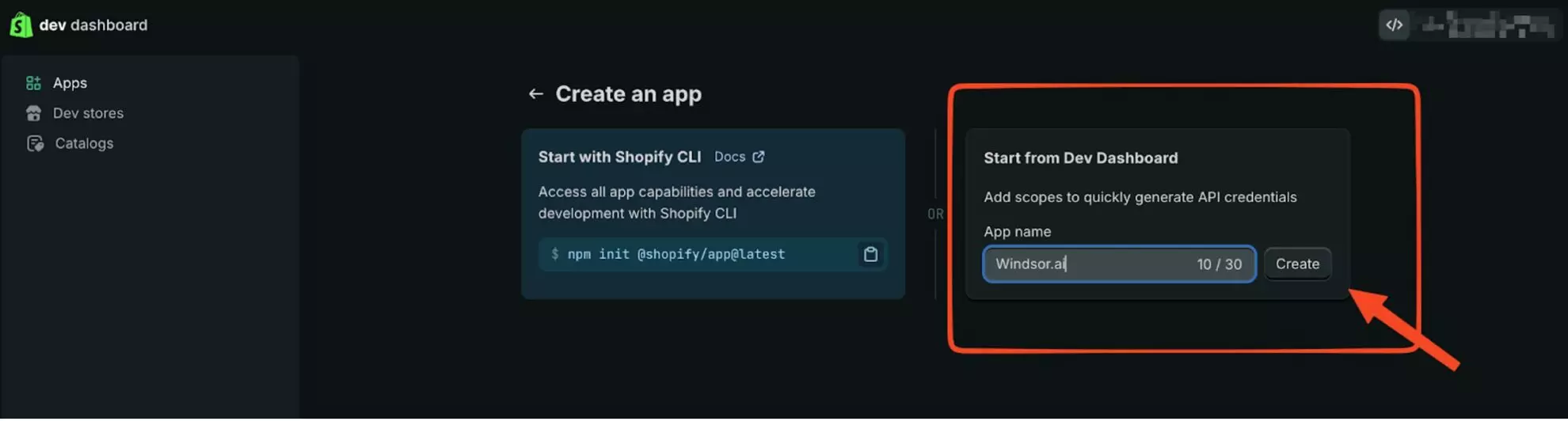 how to create app in shopify
