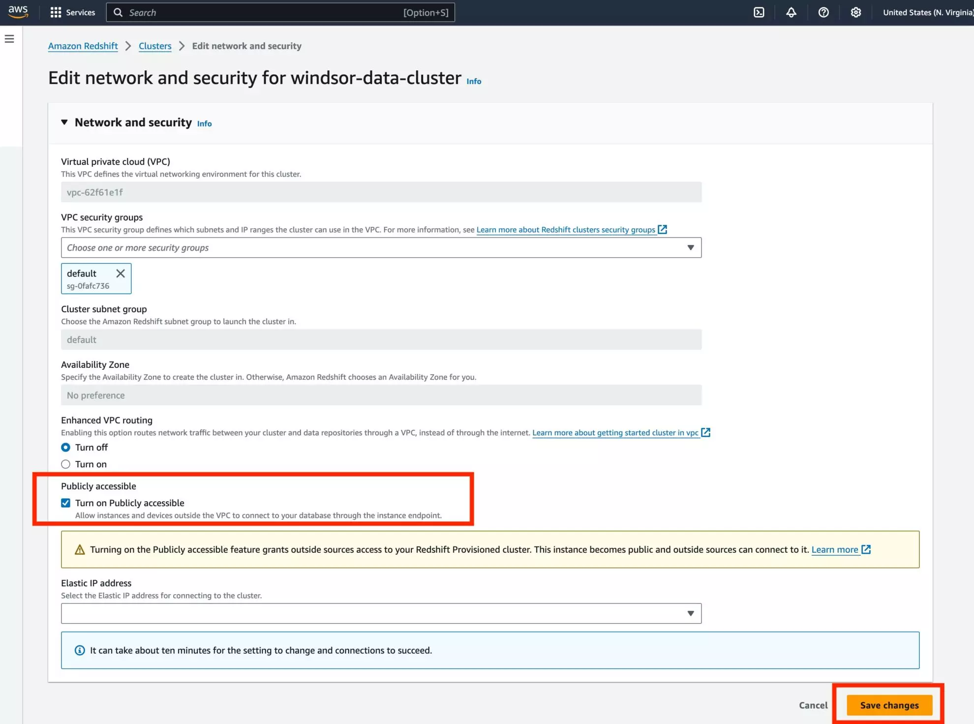Turn on Publicly Accessible in redshift