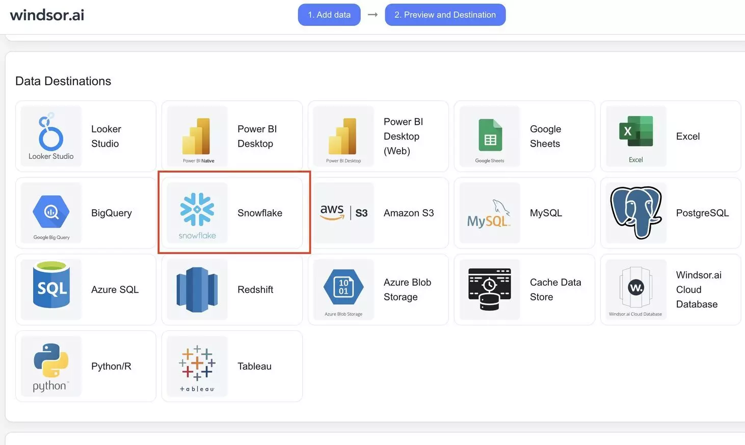 integrate data into snowflake with windsor