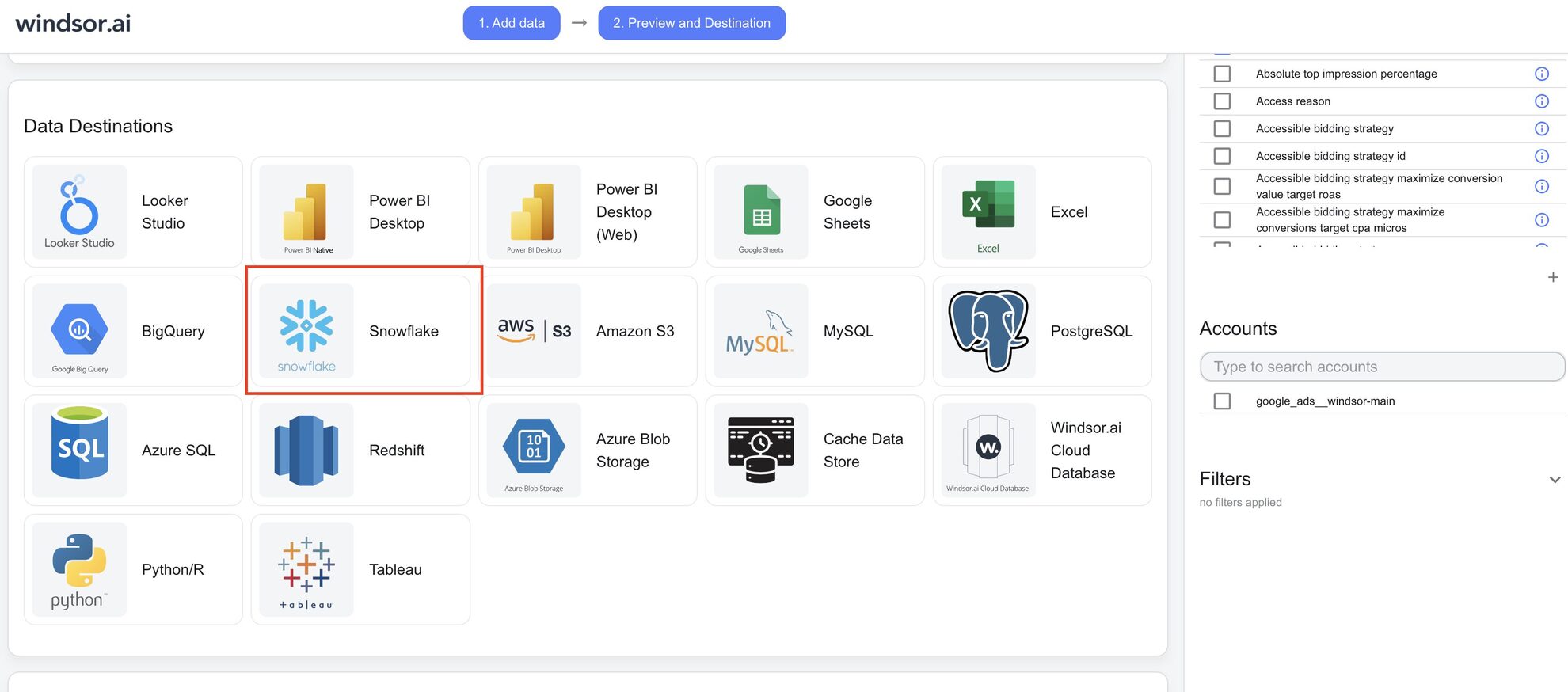 integrate data into snowflake with windsor