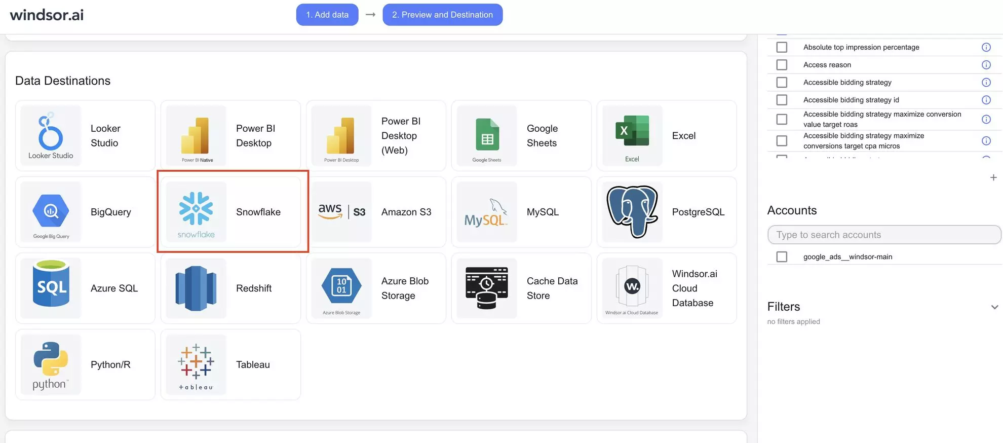 integrate data into snowflake with windsor