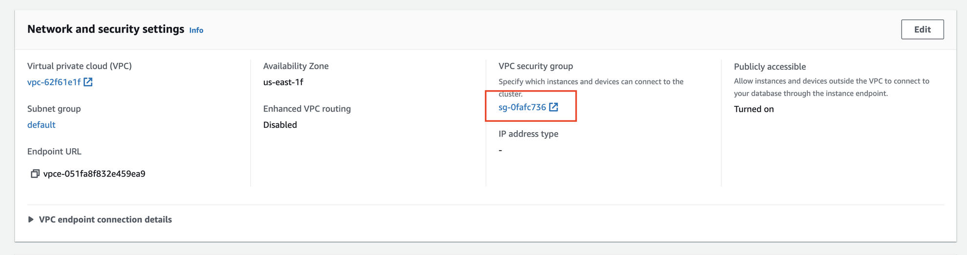 VPC Security Group Link in redshift
