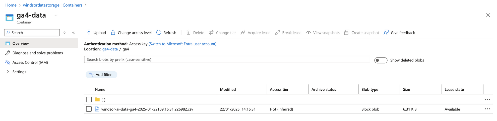 send data to azure blog storage