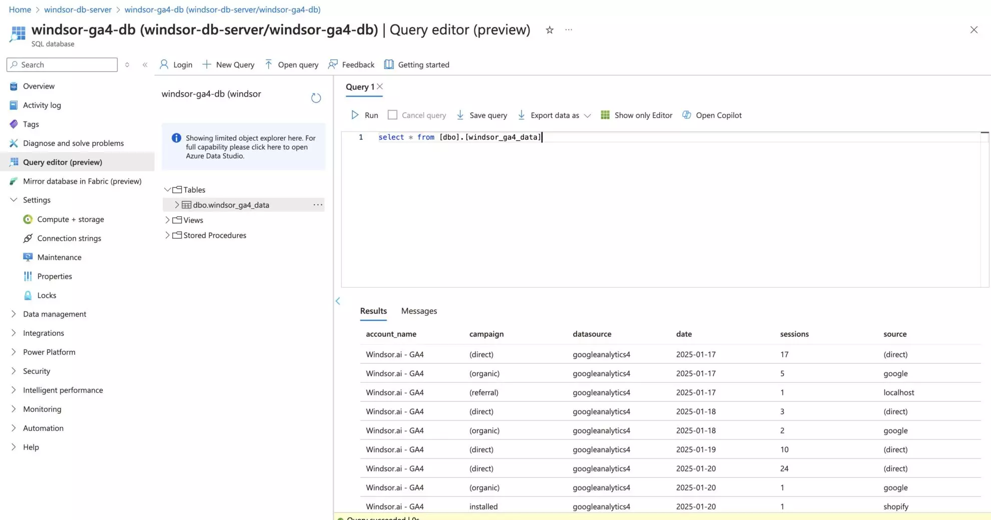 data integrated into Azure SQL with Windsor.ai