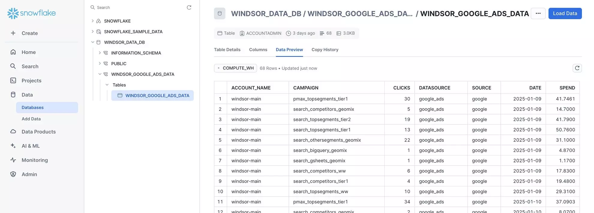 integrate data into snowflake account
