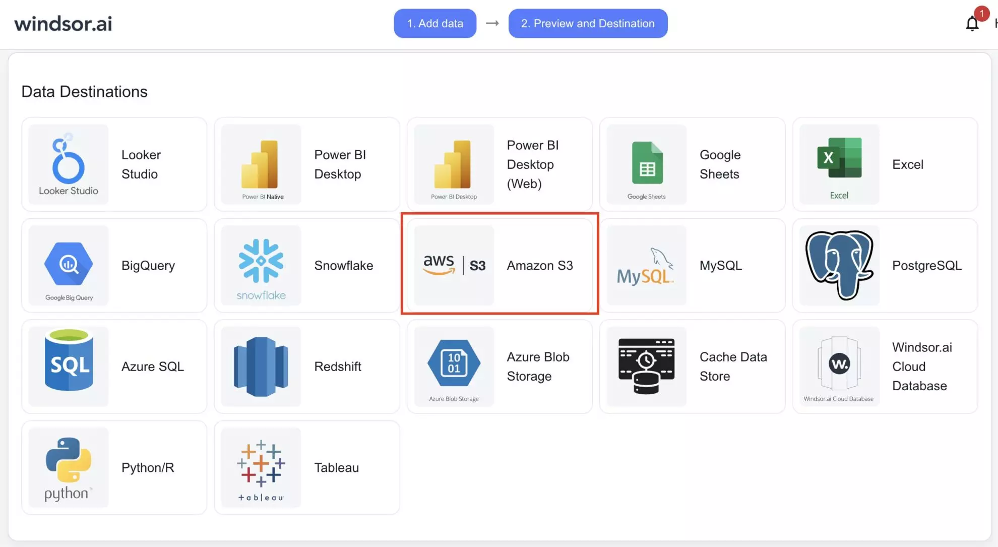 amazon s3 destination