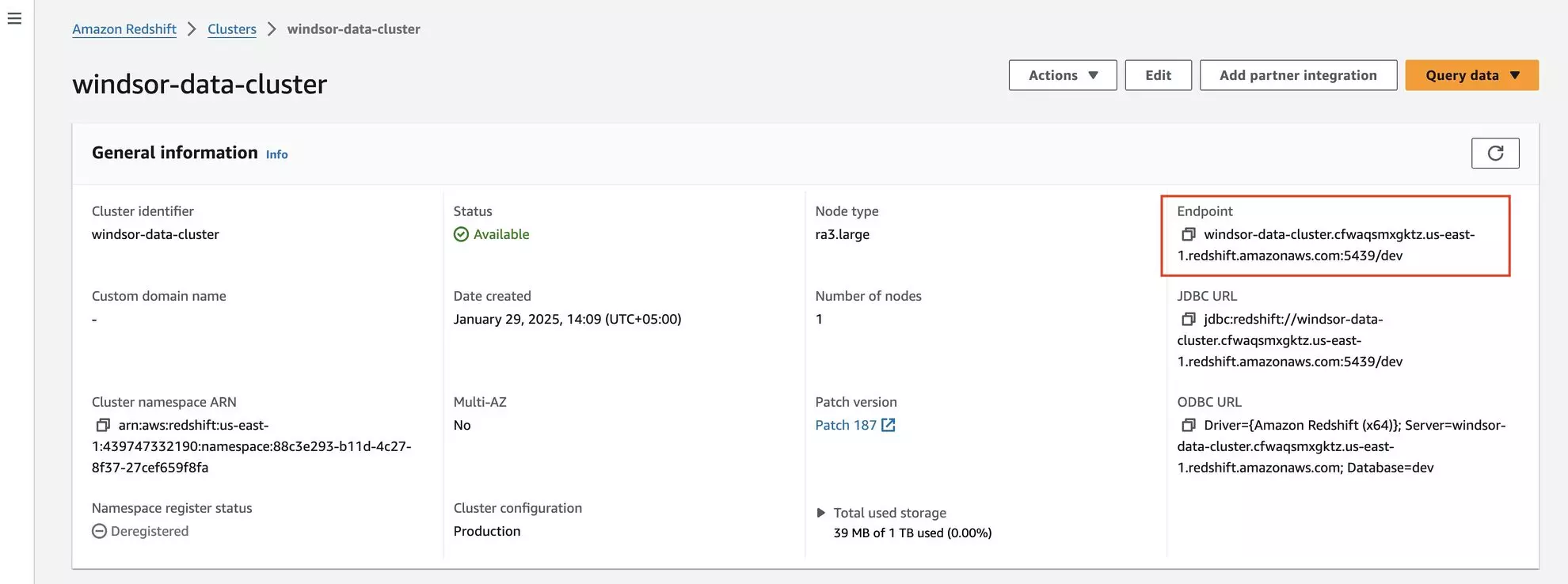 Endpoint in redshift